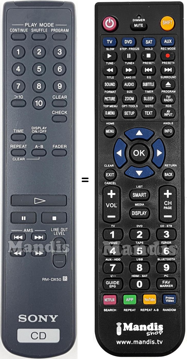 Télécommande équivalente Sony RM-DX50
