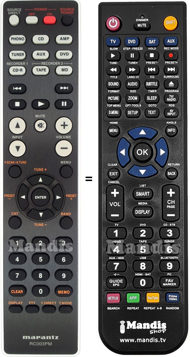 Télécommande équivalente Marantz RC003PM