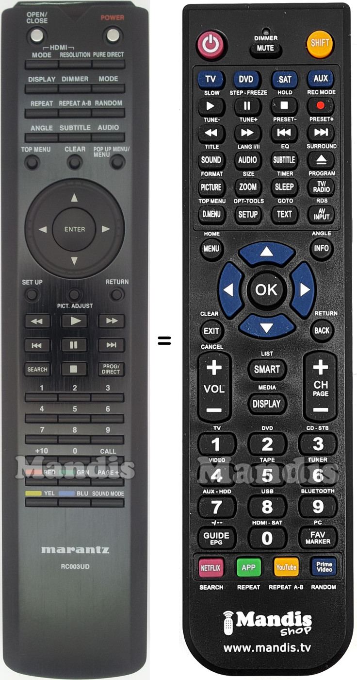 Télécommande équivalente Marantz RC003UD