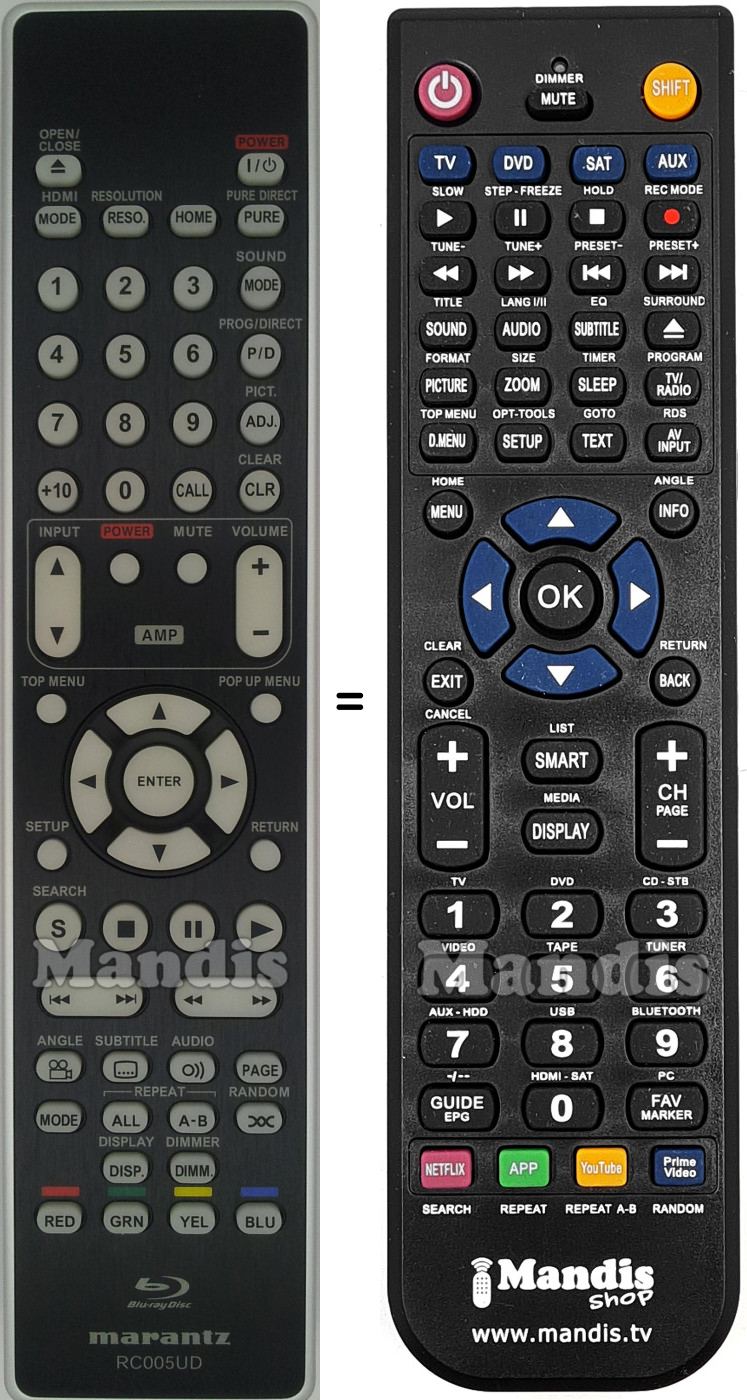 Télécommande équivalente Marantz RC005UD