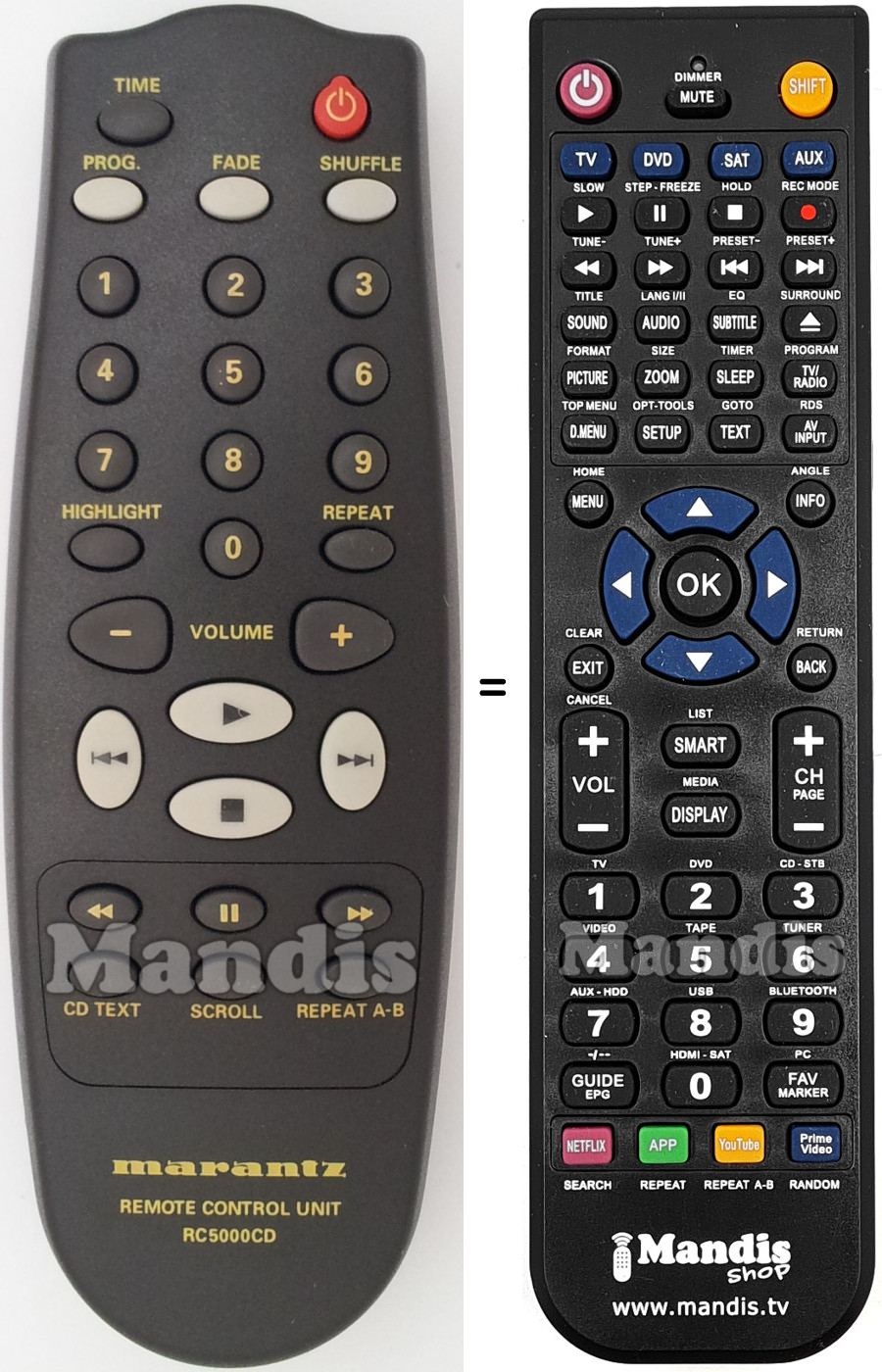 Télécommande équivalente Marantz RC5000CD