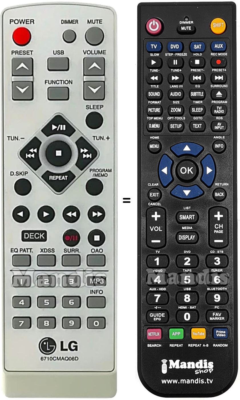 T&eacute;l&eacute;commande &eacute;quivalente LG 6710CMAQ06D