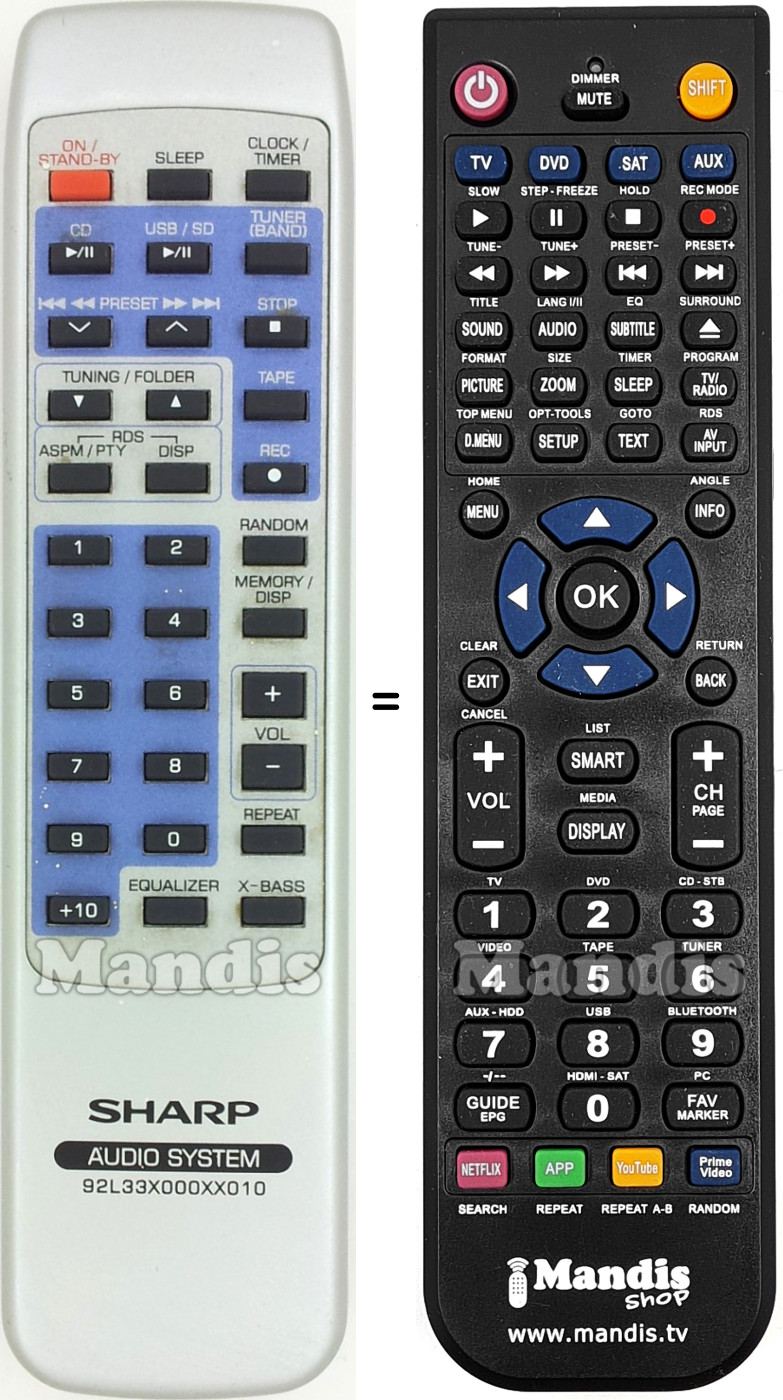 Replacement remote control Sharp 92L33X000XX010