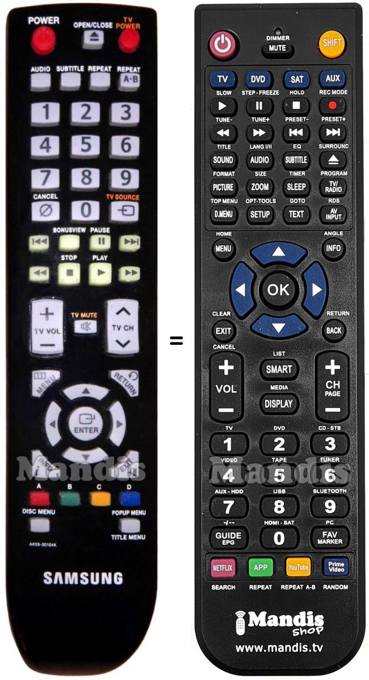T&eacute;l&eacute;commande &eacute;quivalente Samsung AK59-00104 K