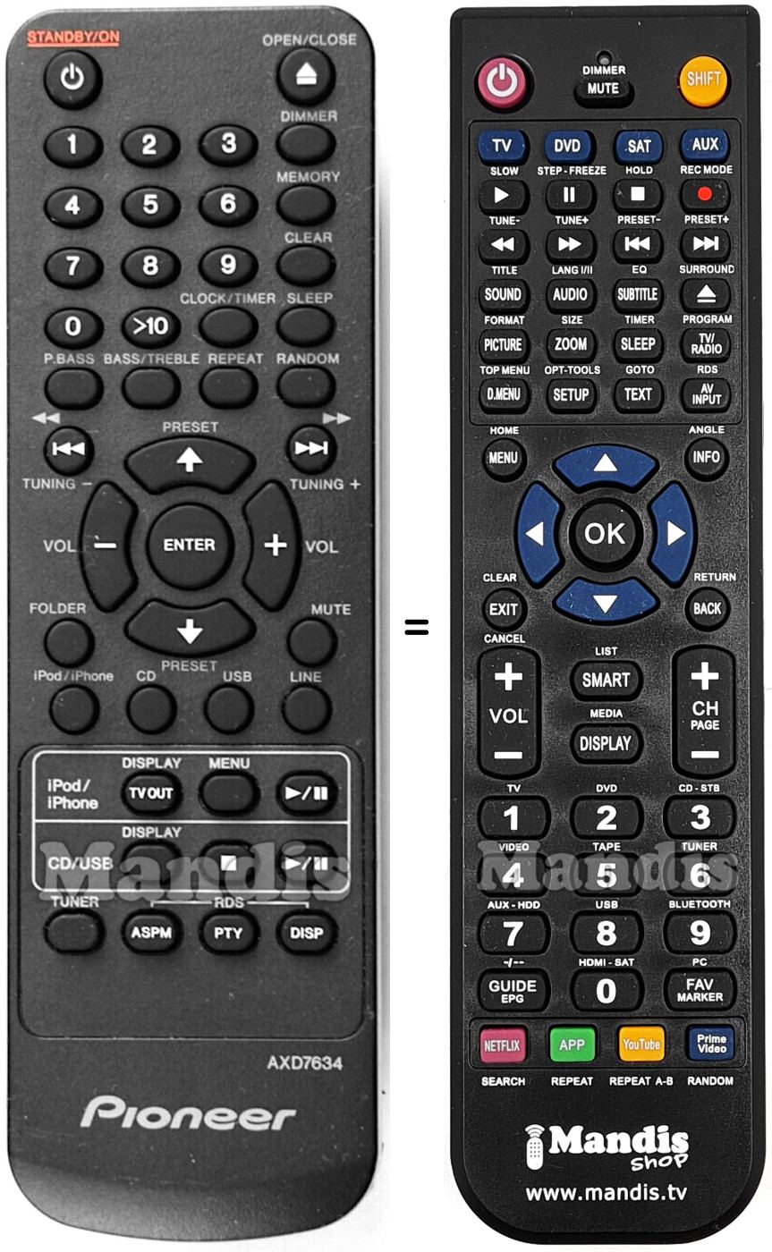 T&eacute;l&eacute;commande &eacute;quivalente Pioneer AXD7634