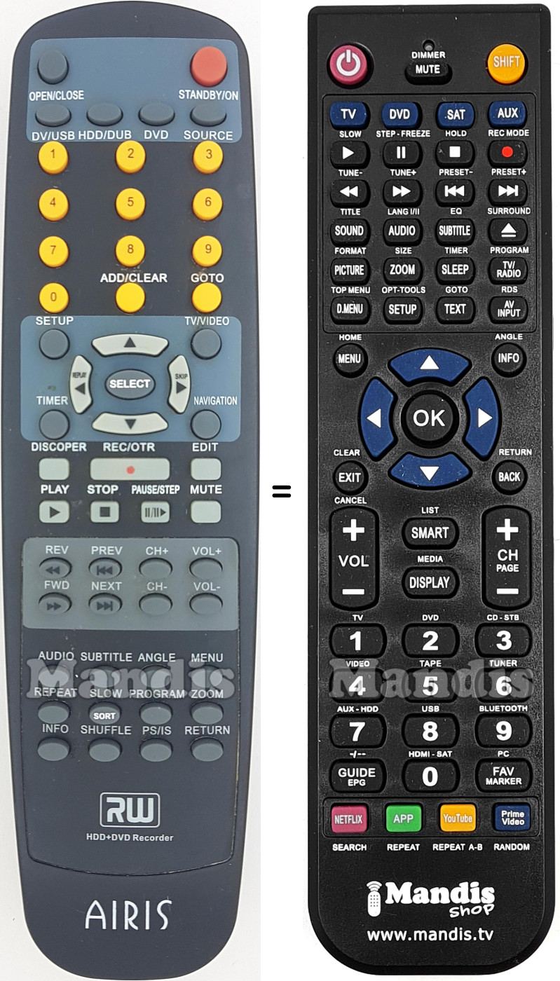 Télécommande équivalente Airis014