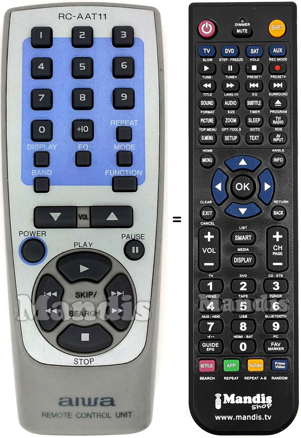 Télécommande équivalente Aiwa RC-AAT 11