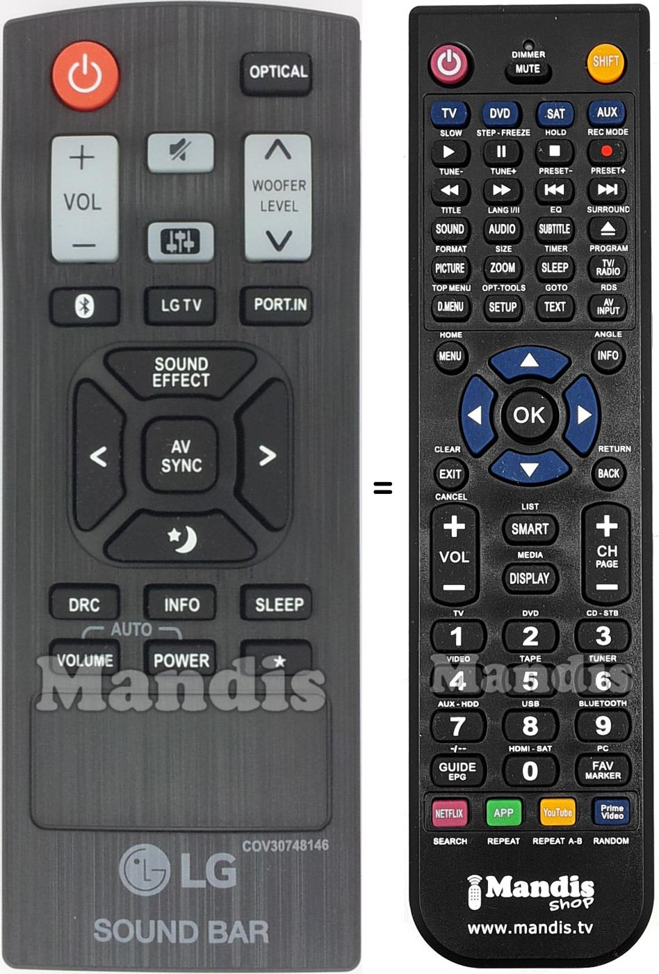 Replacement remote control LG COV30748146