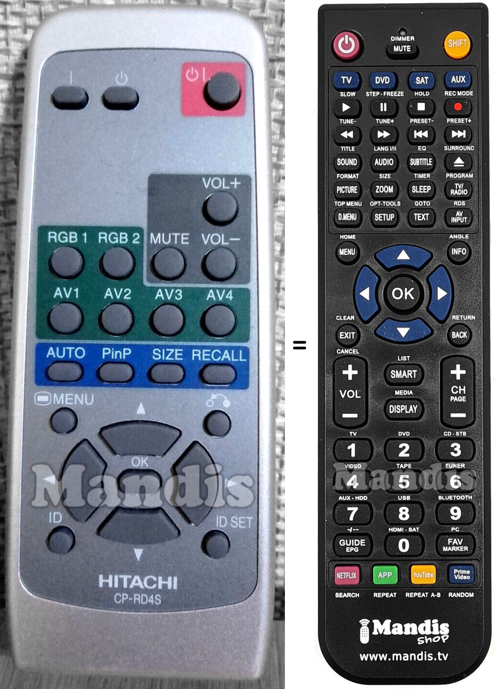 Télécommande équivalente Hitachi CP-RD4S