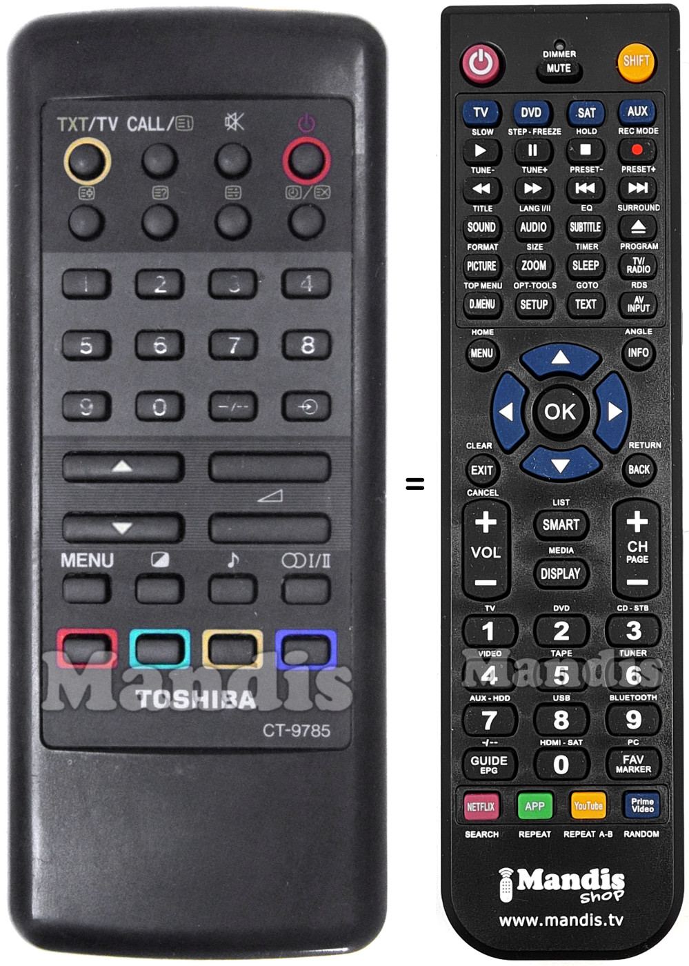 Replacement remote control Toshiba CT-9785
