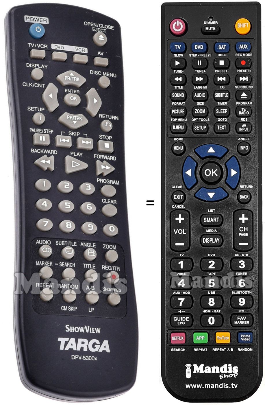 Replacement remote control Targa DPV-5300X
