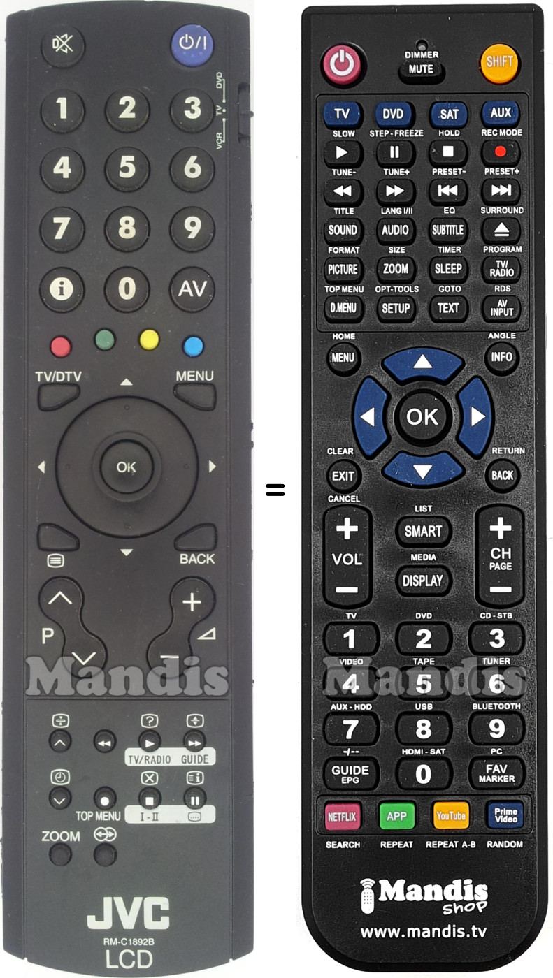 Replacement remote control JVC RM-C 1892 B