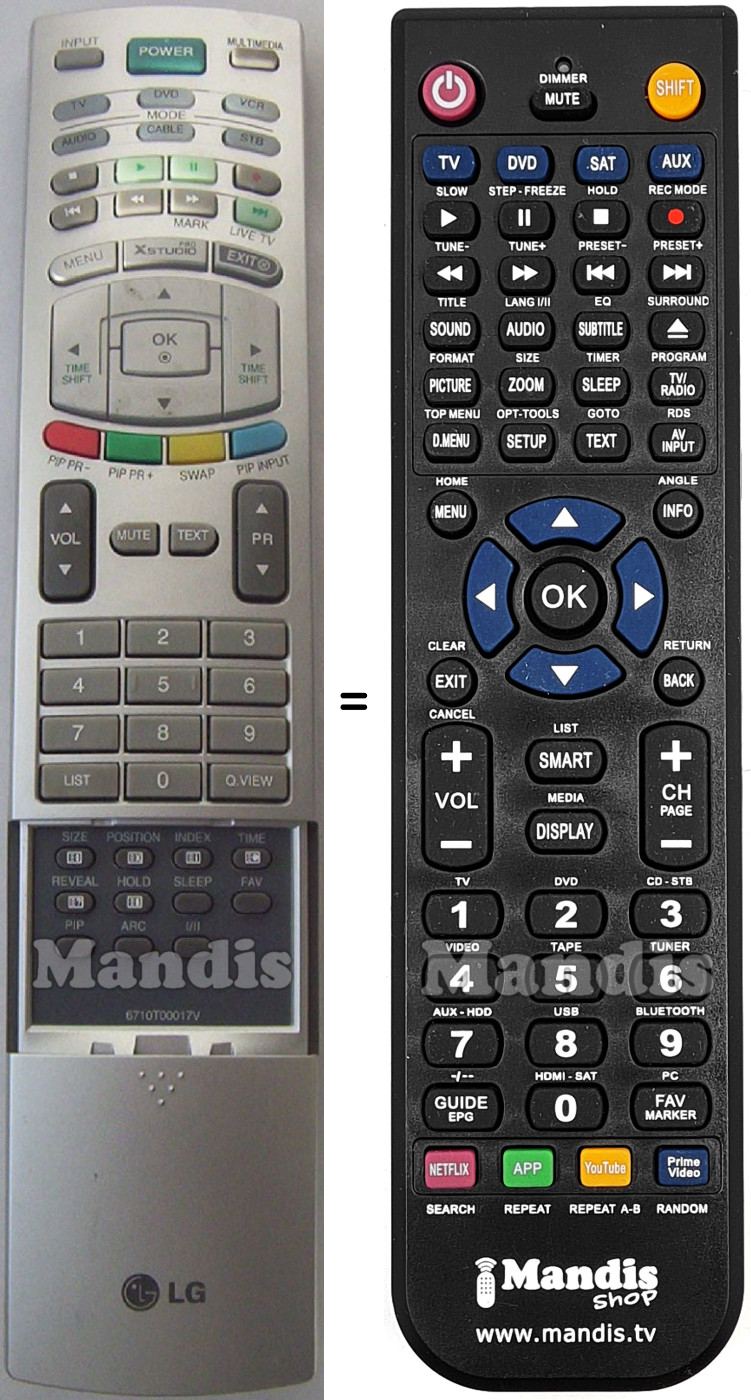 Télécommande équivalente LG 6710 T 00017 V