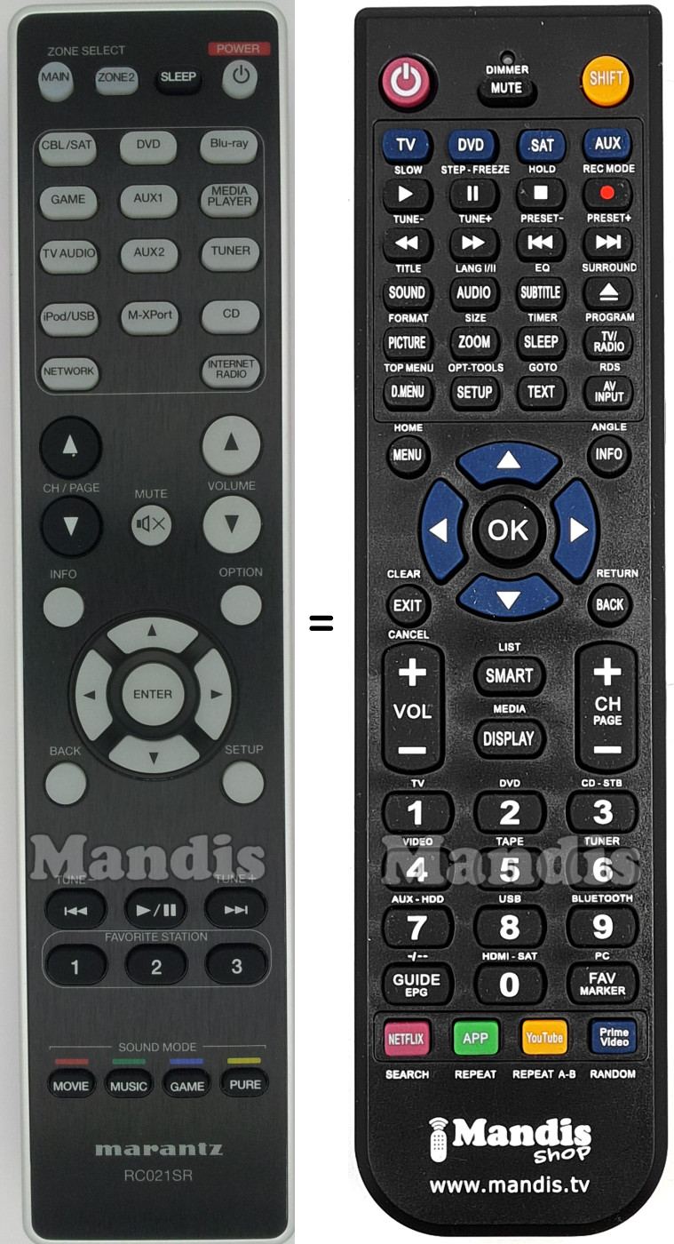Télécommande équivalente Marantz RC021SR