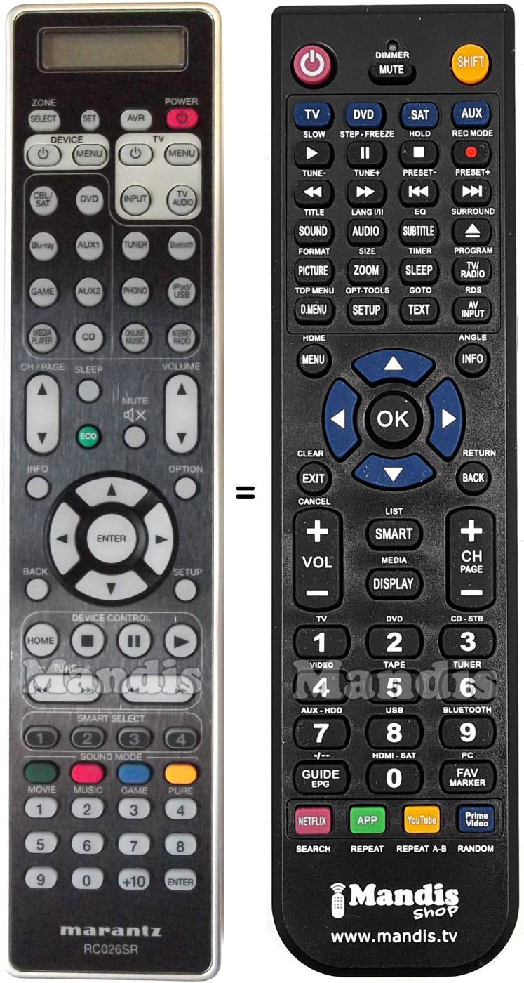 Télécommande équivalente Marantz RC026SR