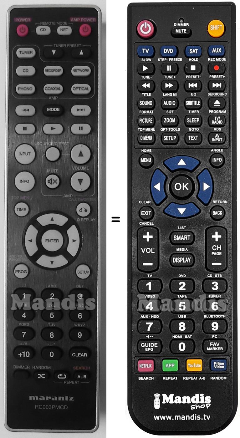 Télécommande équivalente Marantz RC003PMCD