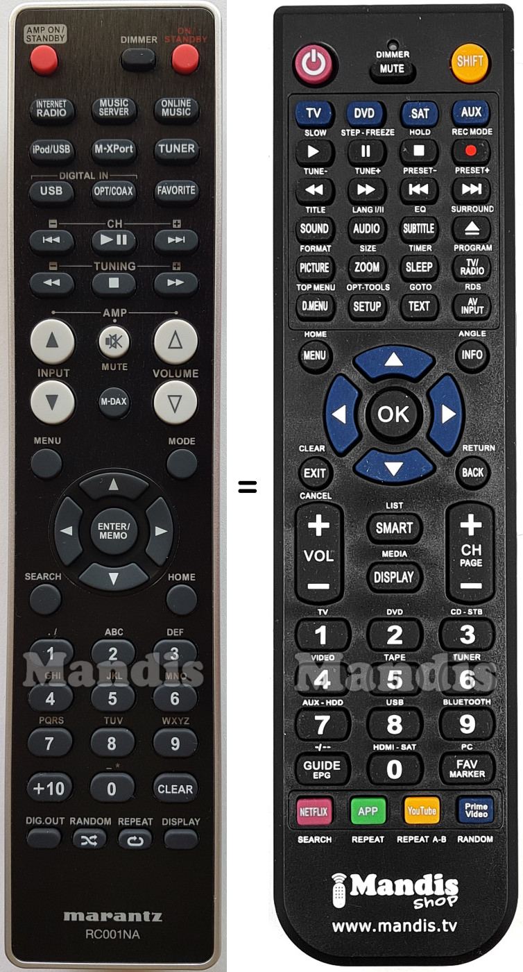 Télécommande équivalente Marantz RC001NA