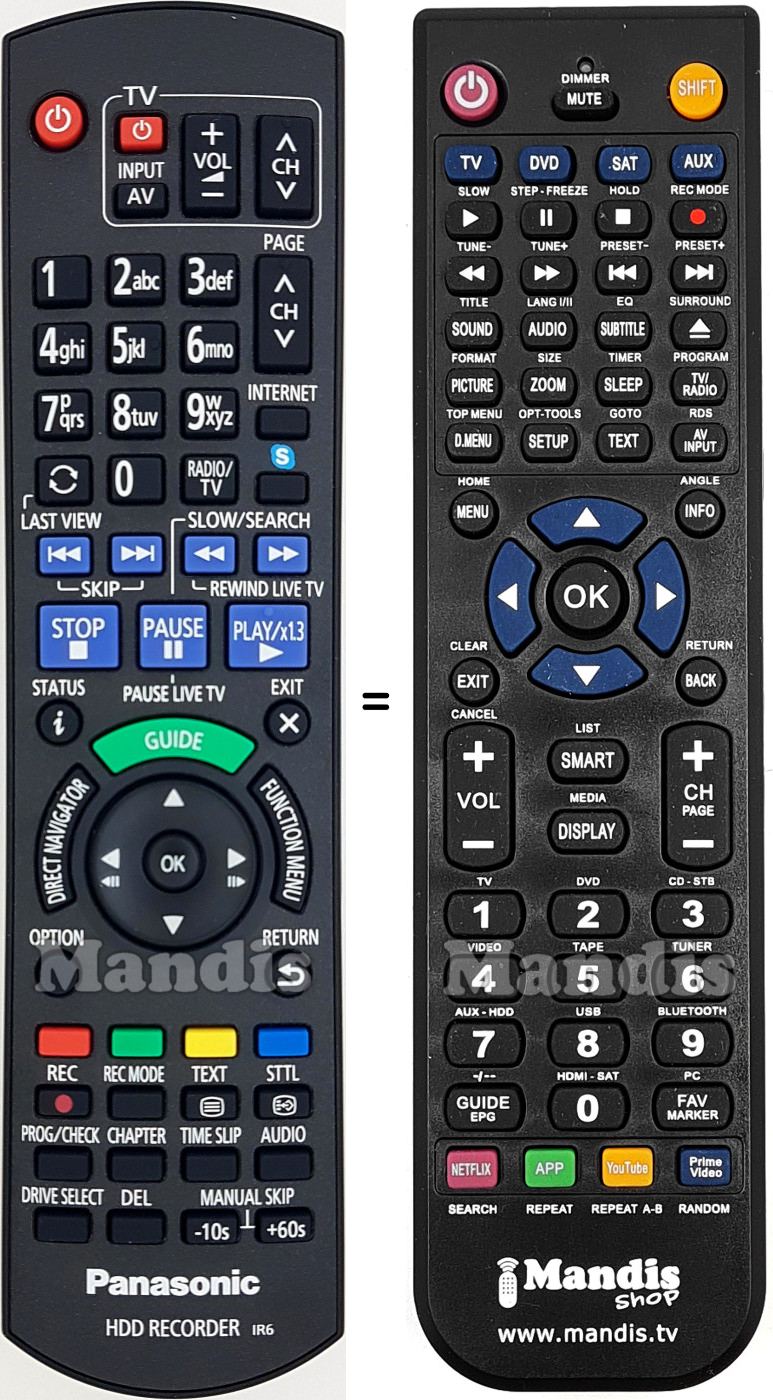 Télécommande équivalente Panasonic N2QAYB000914