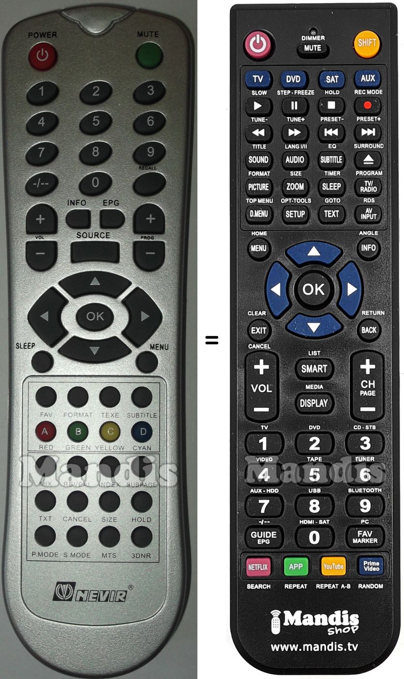 Télécommande équivalente Nevir NVR-7029TT-19