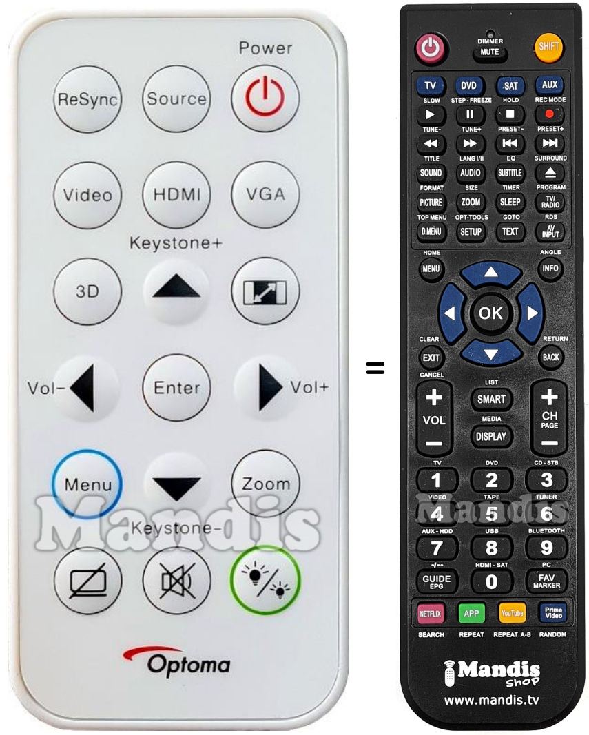 Replacement remote control Optoma Optoma009