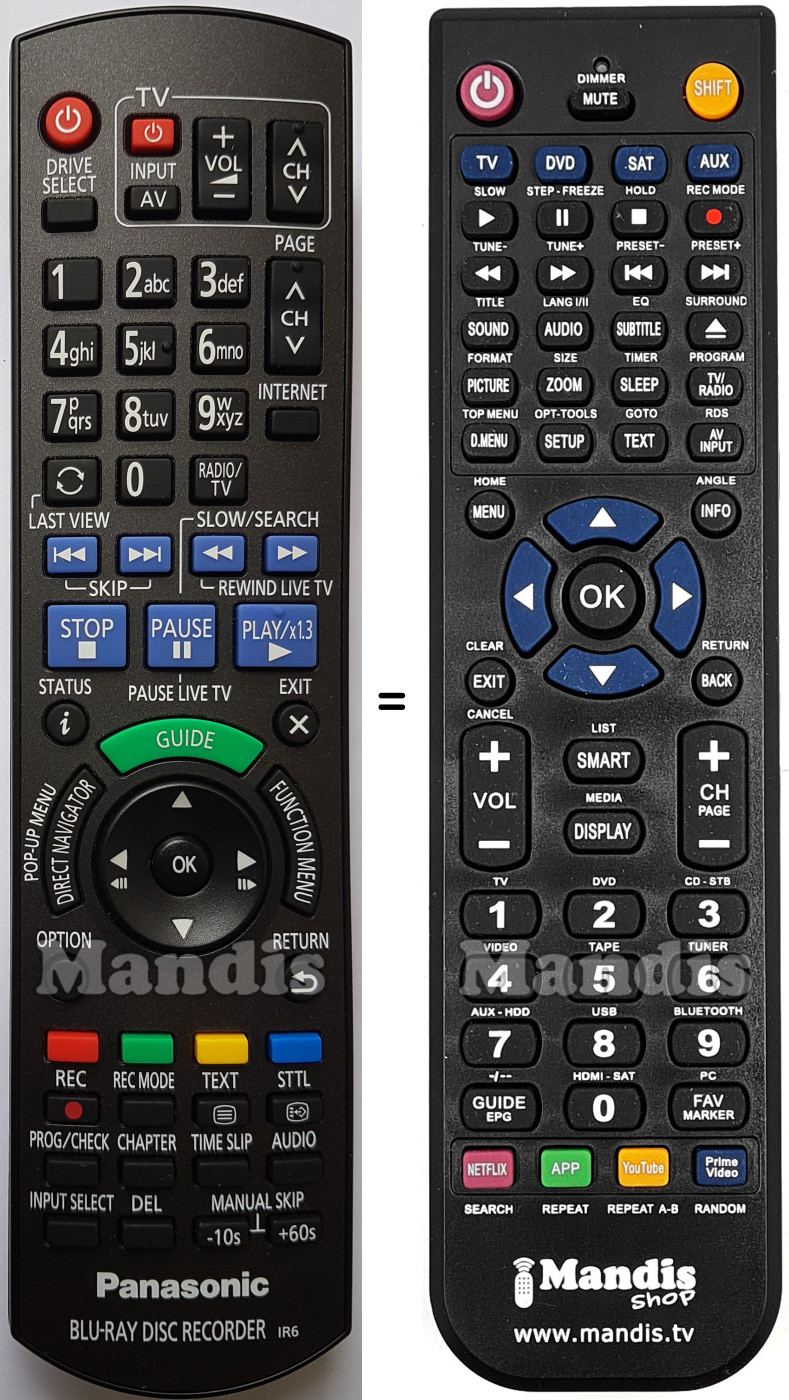 Télécommande équivalente Panasonic N2QAYB000986