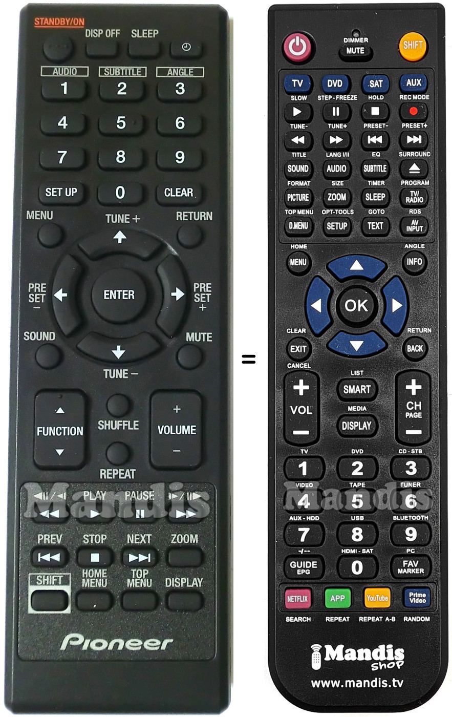 Télécommande équivalente Pioneer 076R0TF011