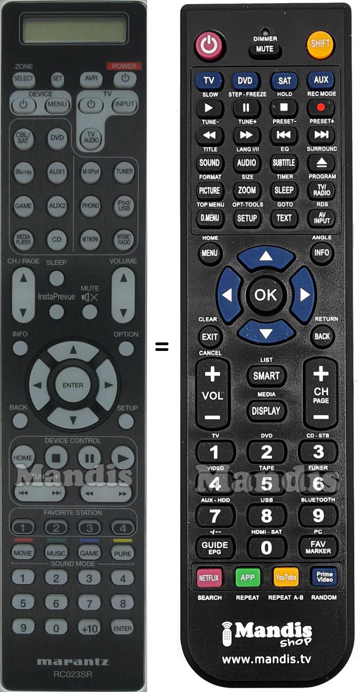 Télécommande équivalente Marantz RC023SR