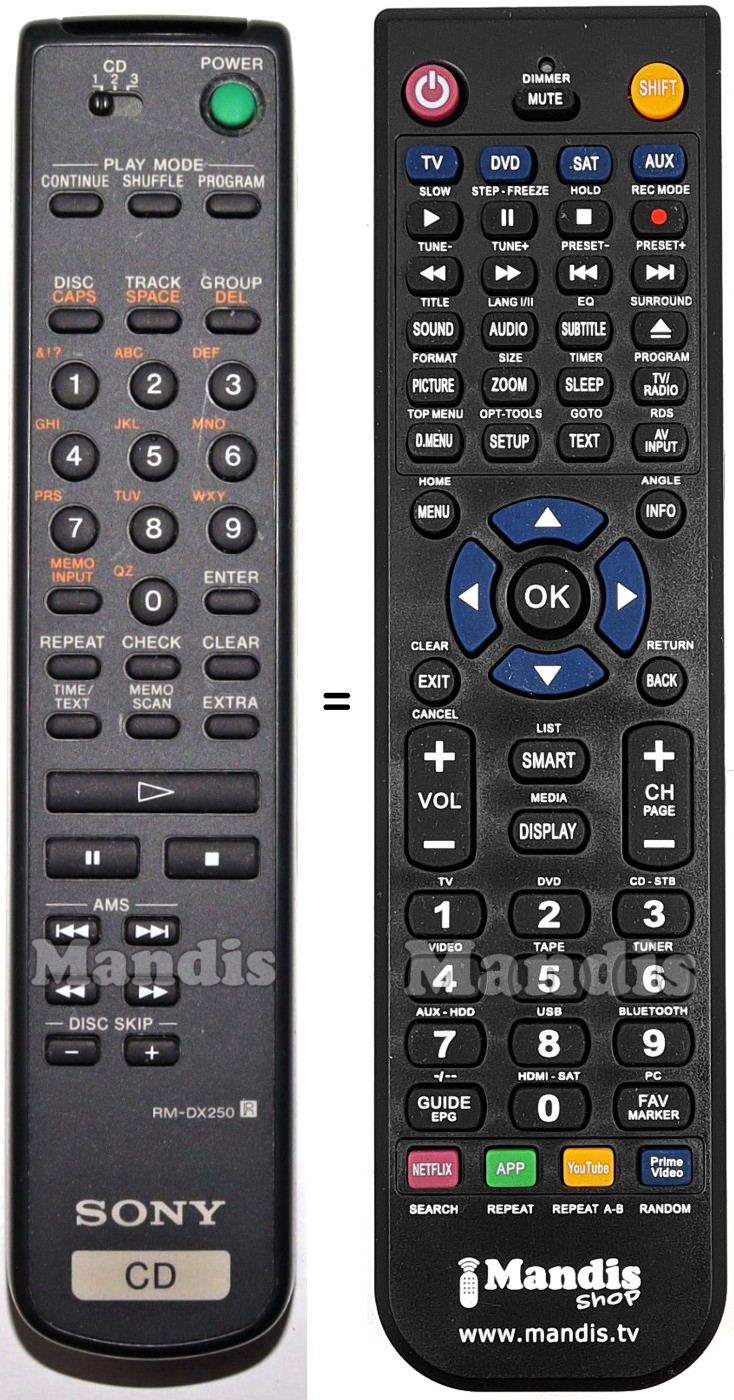 Replacement remote control Sony RM-DX250