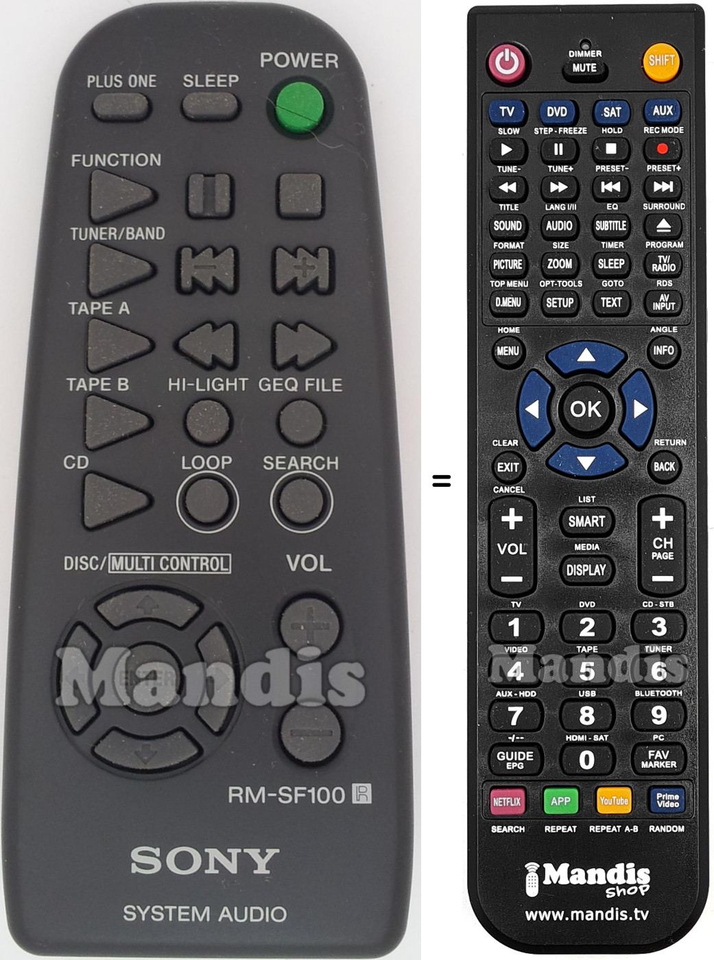 Télécommande équivalente Sony RM-SF100