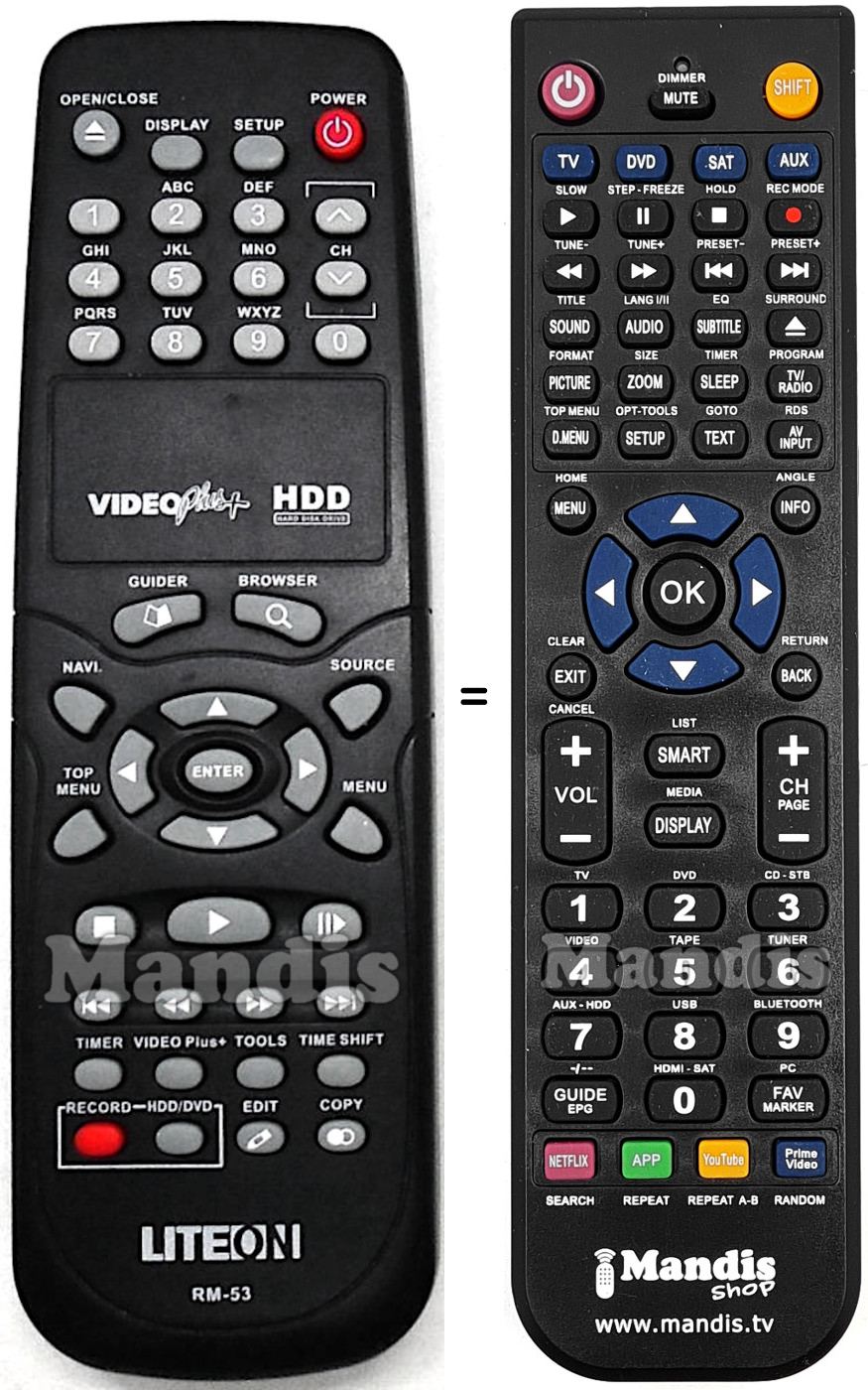 T&eacute;l&eacute;commande &eacute;quivalente LITE-ON RM-53
