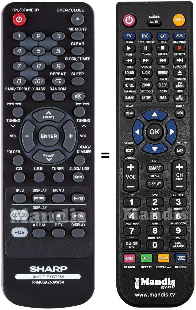 Replacement remote control Sharp RRMCGA263AWSA