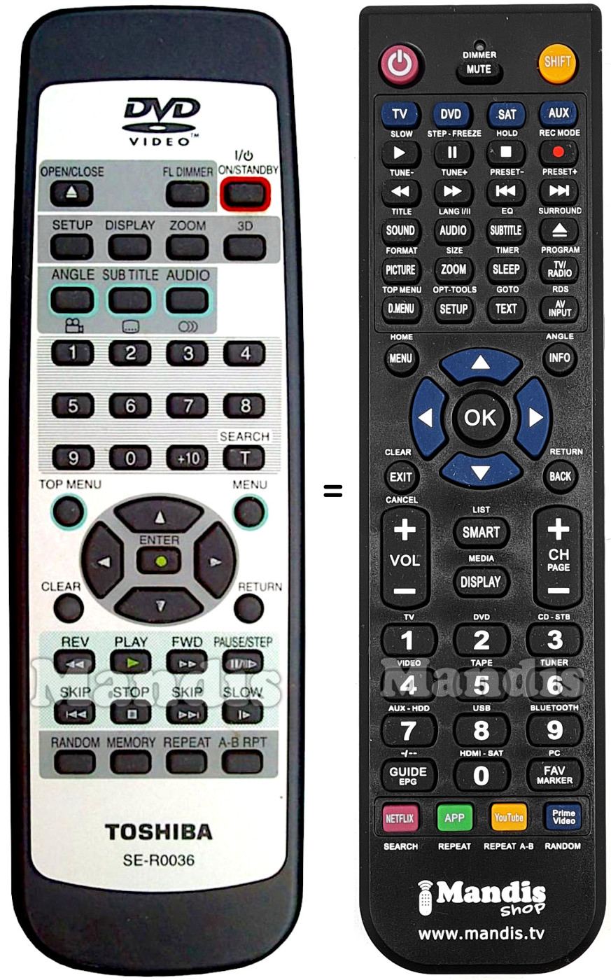 Replacement remote control Toshiba SE-R0036