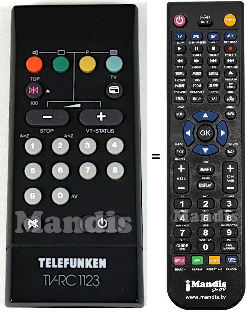 Télécommande équivalente Telefunken TV-RC1123