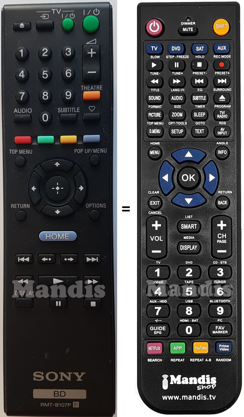 T&eacute;l&eacute;commande &eacute;quivalente Sony RMT-B107P