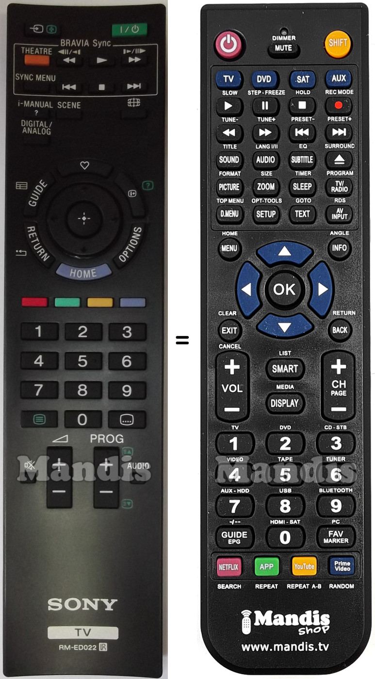 Télécommande équivalente Sony RM-ED022
