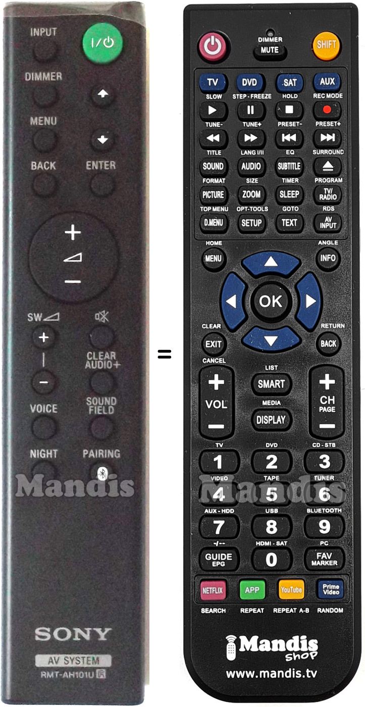 Télécommande équivalente Sony RMTAH101U