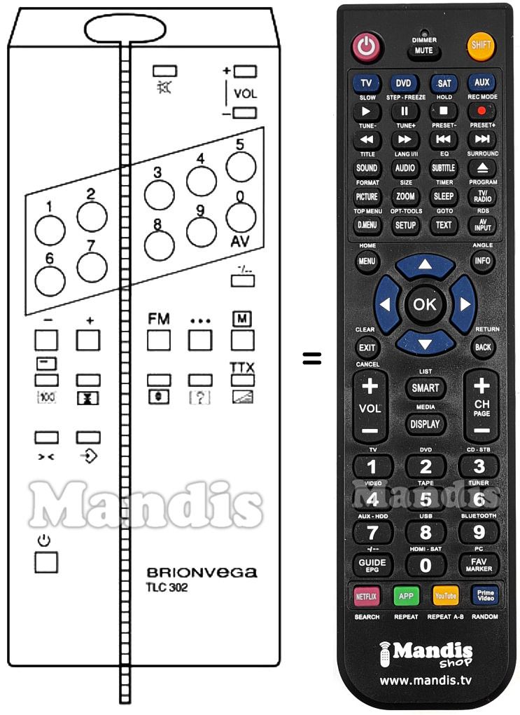 Télécommande équivalente Brionvega TLC 302