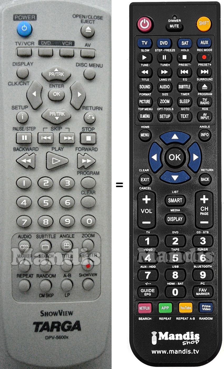 Télécommande équivalente Targa DPV-5400X