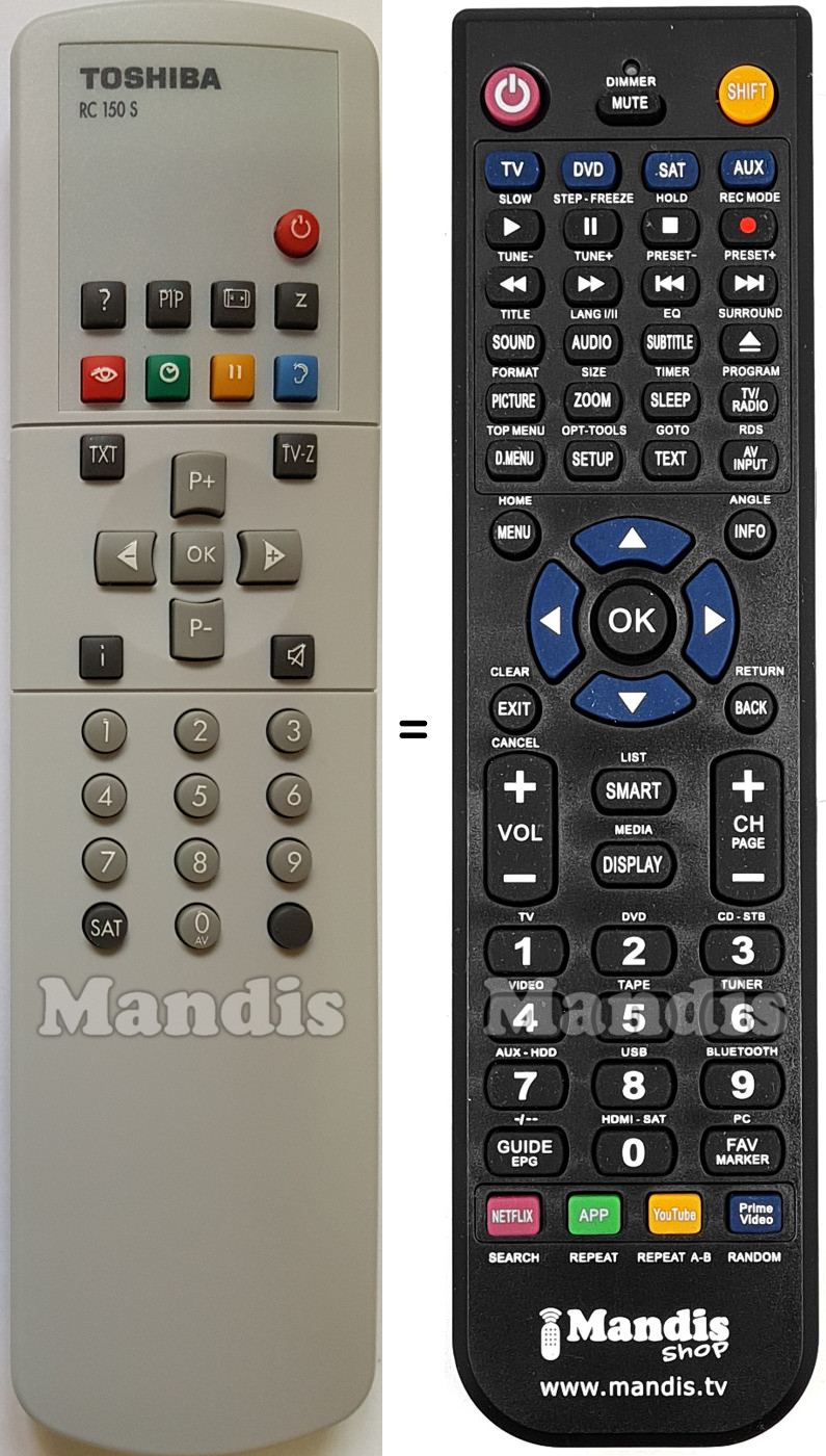 Replacement remote control Toshiba RC 150 S