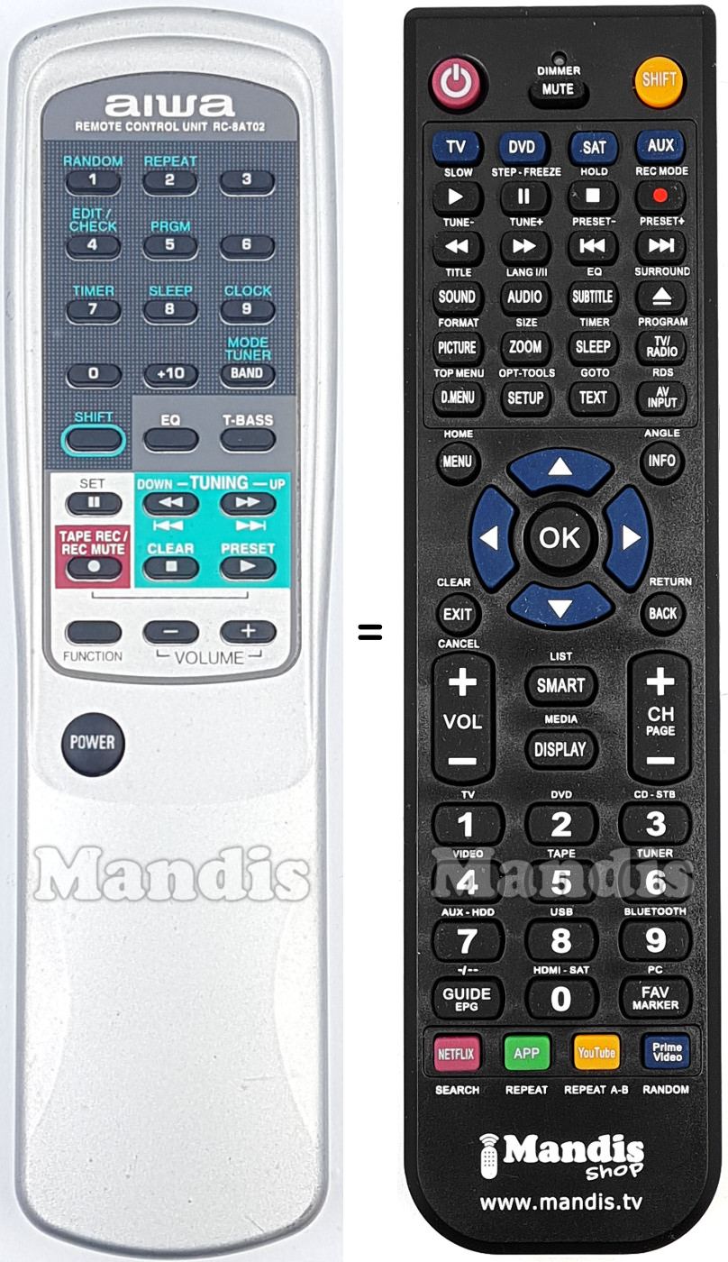 Replacement remote control Aiwa RC-8 AT 02
