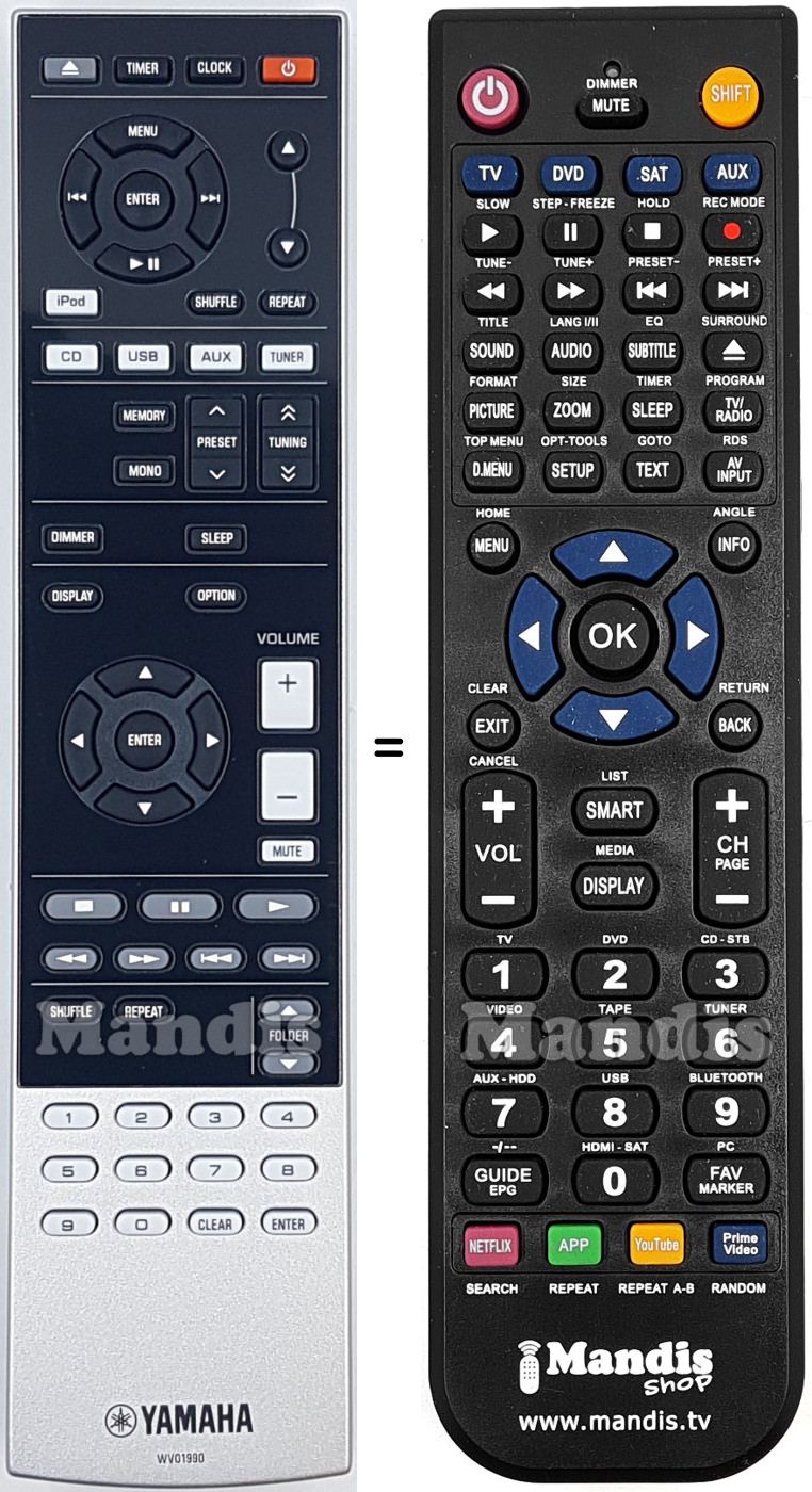 Replacement remote control Yamaha WV01990