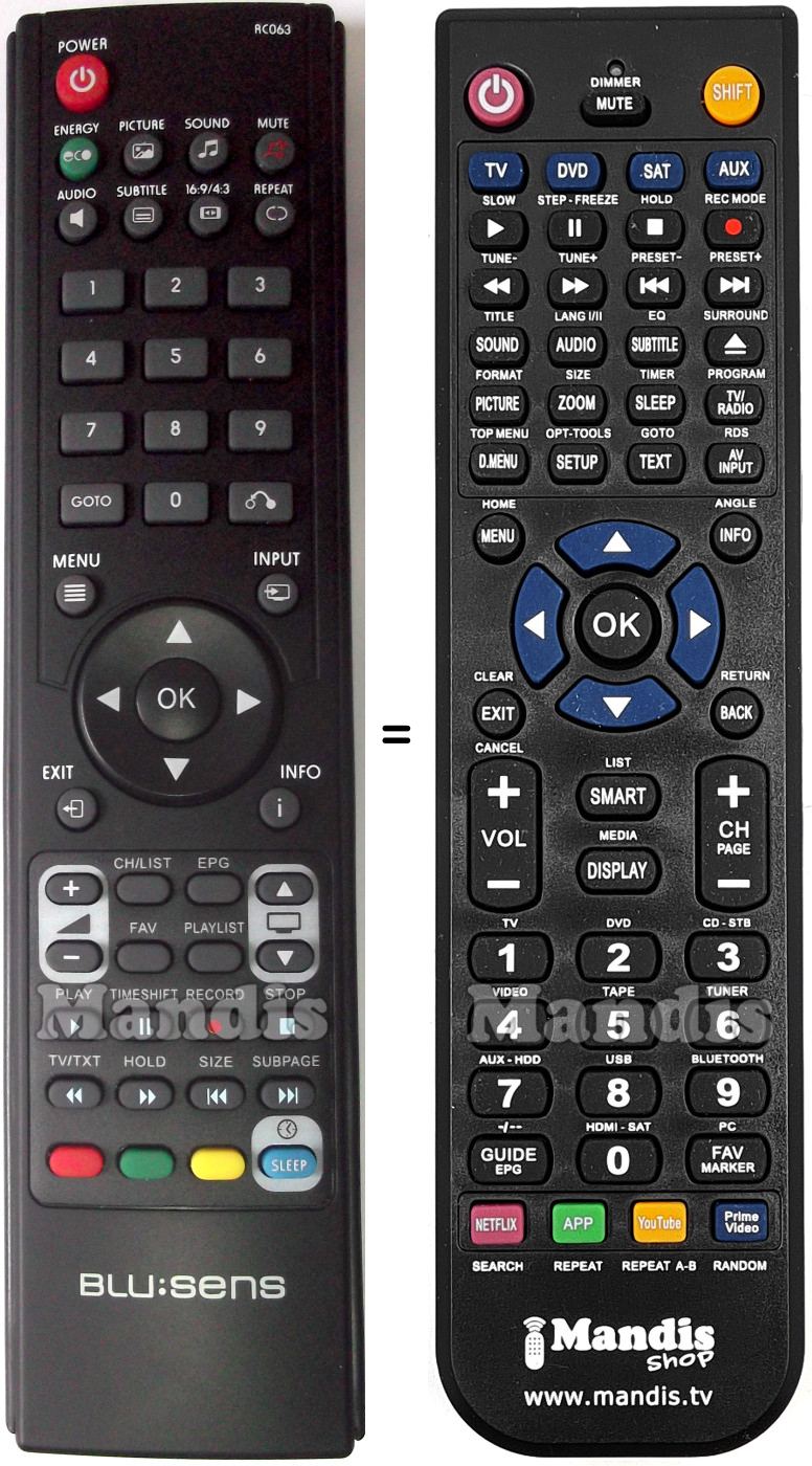 Télécommande équivalente Blusens RC 063