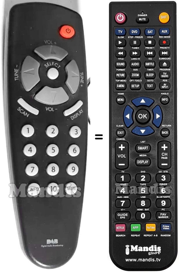 Télécommande équivalente Matsui DA-1 DAB TUNER