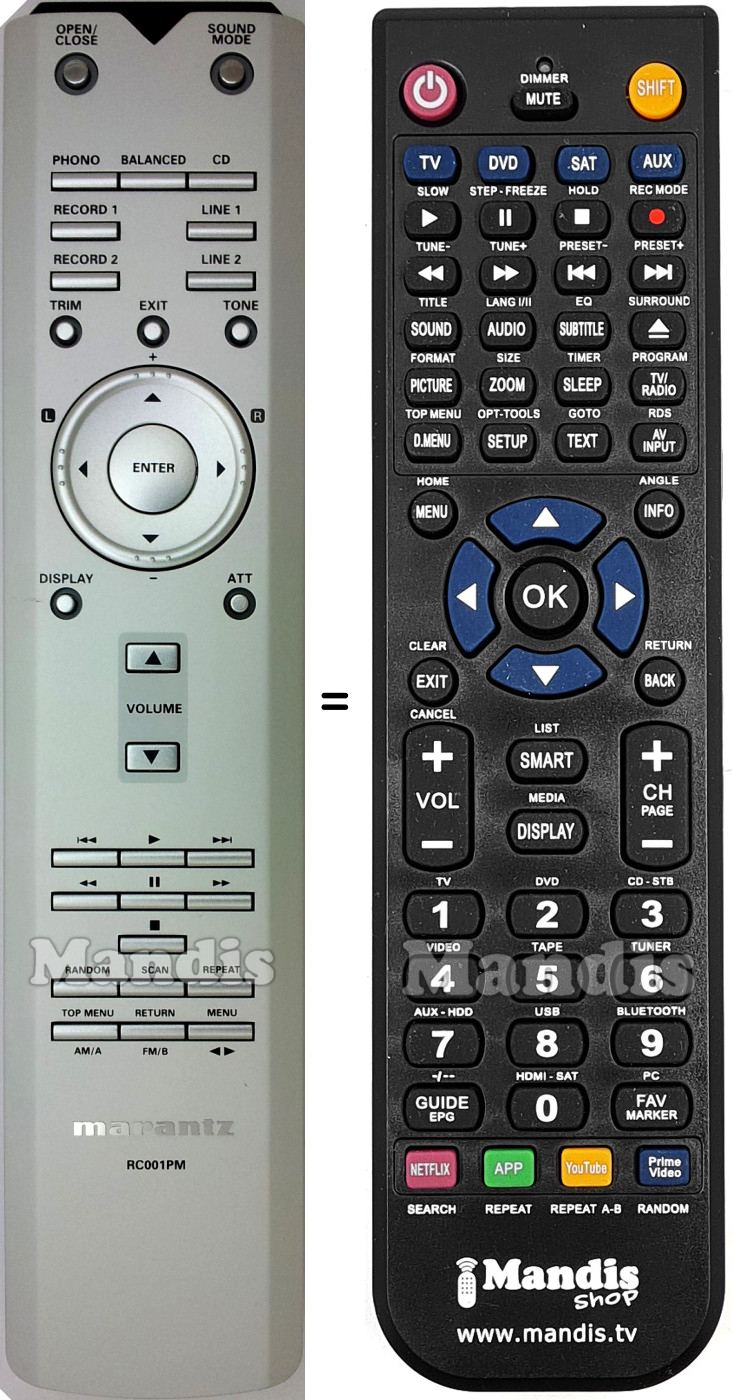 Télécommande équivalente Marantz RC001PM