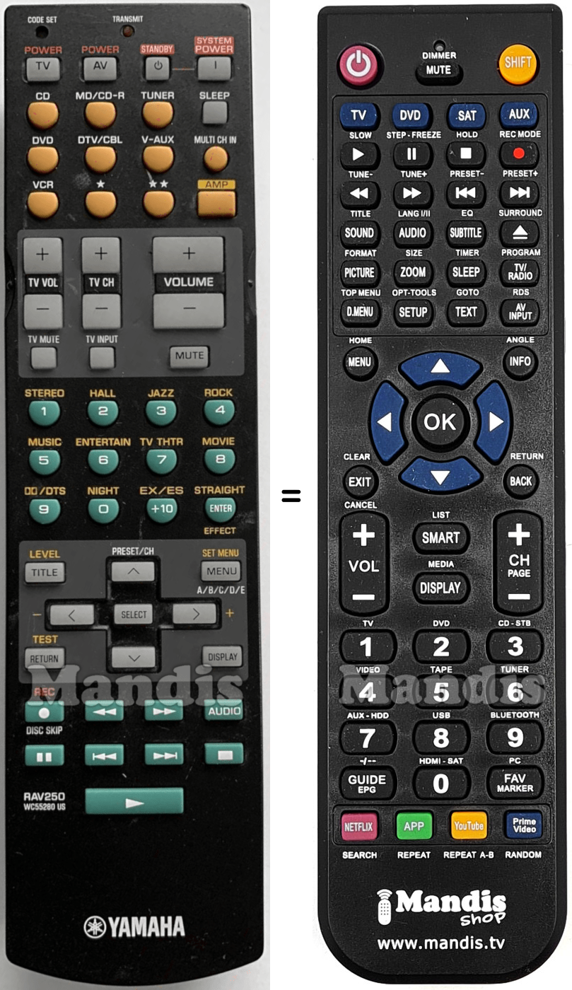 T&eacute;l&eacute;commande &eacute;quivalente Yamaha RAV250