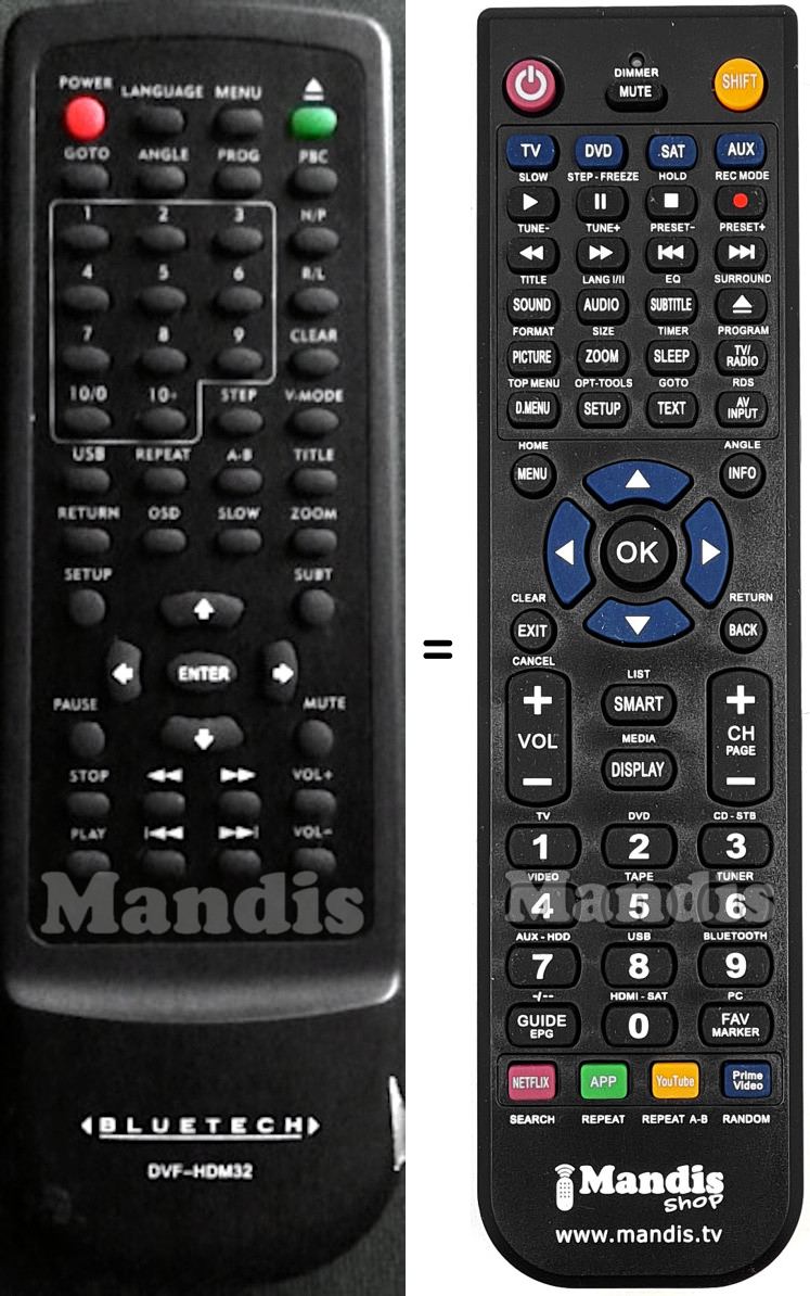Télécommande équivalente BLUETECH DVF-HDM32 Télécommande équivalente BLUETECH DVF-HDM32