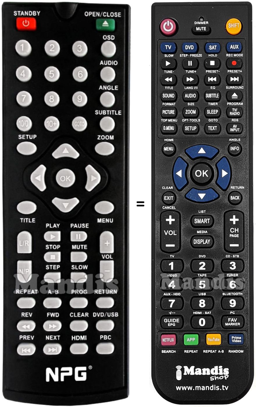 Replacement remote control Npg DVD-210 HZU