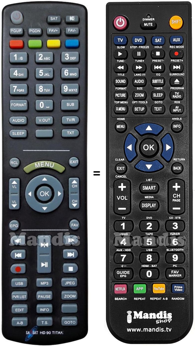 T&eacute;l&eacute;commande &eacute;quivalente Noda HD90 Titan