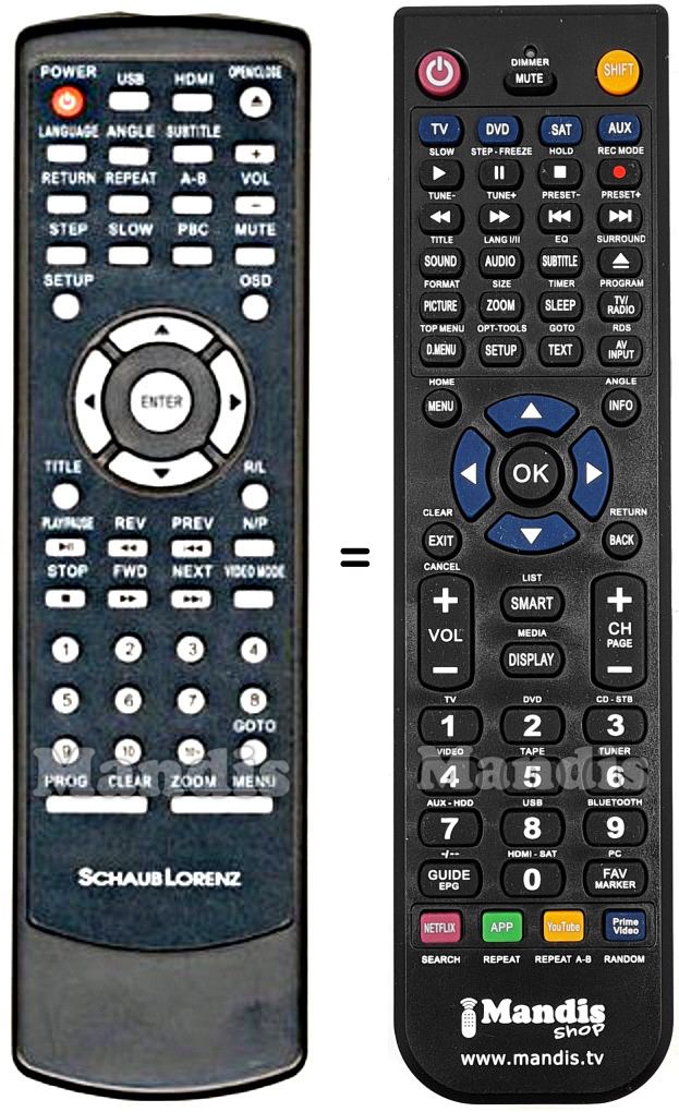 Télécommande équivalente Schaub Lorenz DVD 7839 HDMI