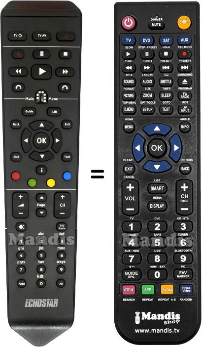 T&eacute;l&eacute;commande &eacute;quivalente Echostar HDS-600RS